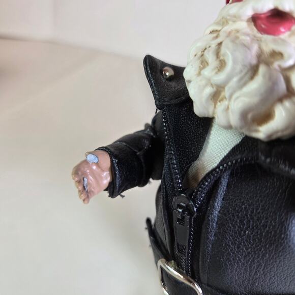 Biker Santa Claus Figurine with Motorcycle – Christmas Decor, 6" Tall - Picture 8 of 14